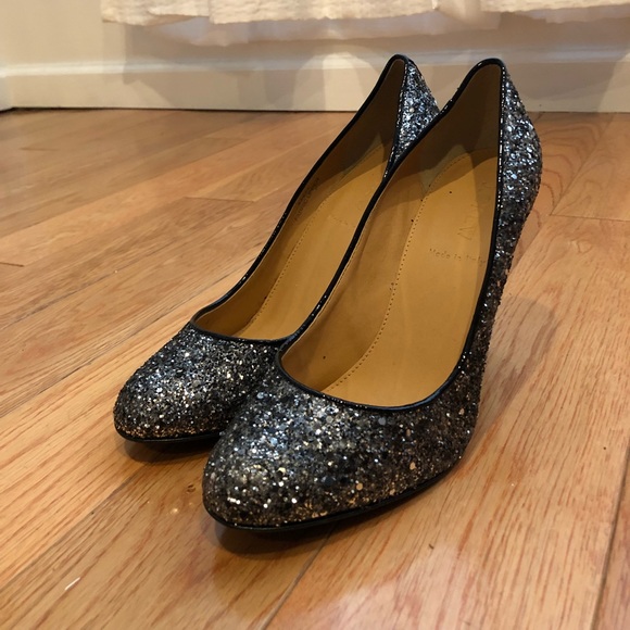 Jcrew sz7.5 dark gray pewter glitter heels - Picture 2 of 5